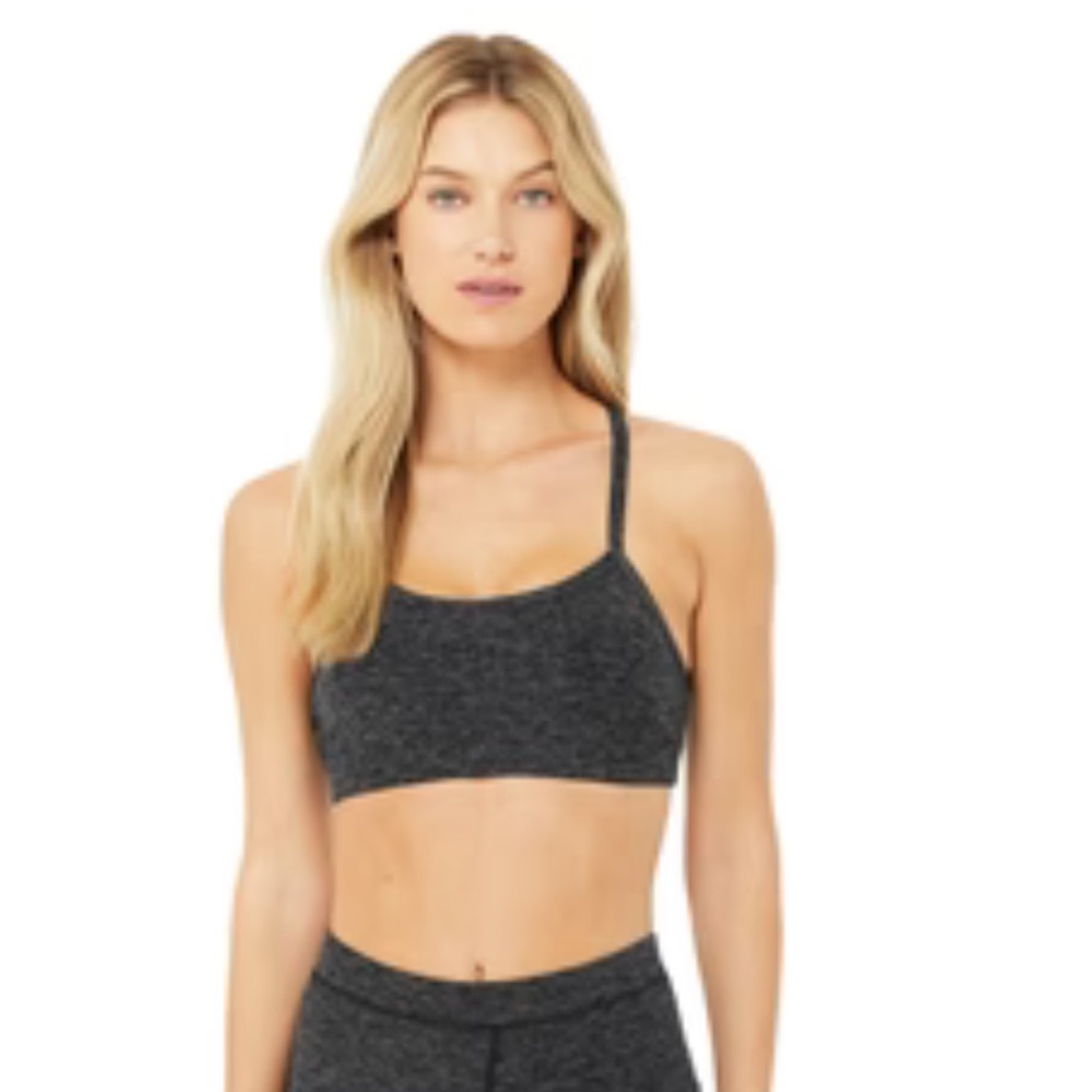 Alo Yoga Alosoft Gratitude Sports Bra Dark Heather Grey Small Removable Padding